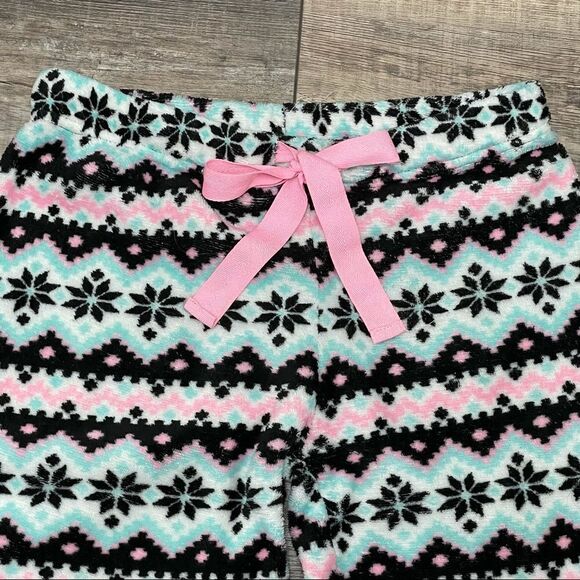 Fuzzy Pajama Pants Aqua Black White and Pink Size Medium - Picture 2 of 7